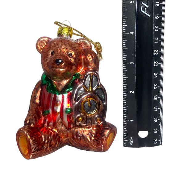 BRASS KEY BK Teddy Bear in Time Christmas Ornament Hand Blown Glass VTG 1999 - Picture 6 of 9